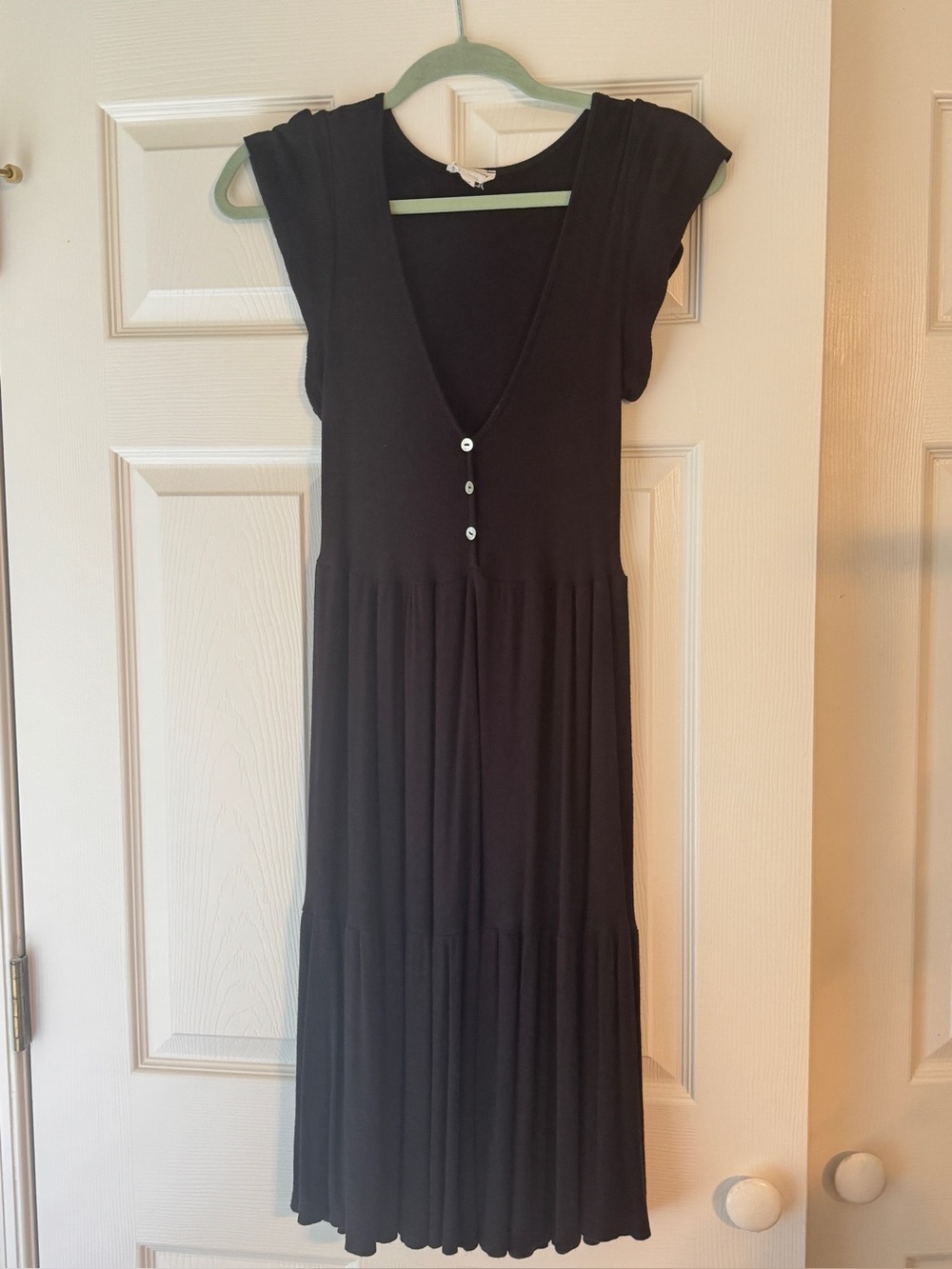 See You Monday Black V-Neck Tiered Midi Dress